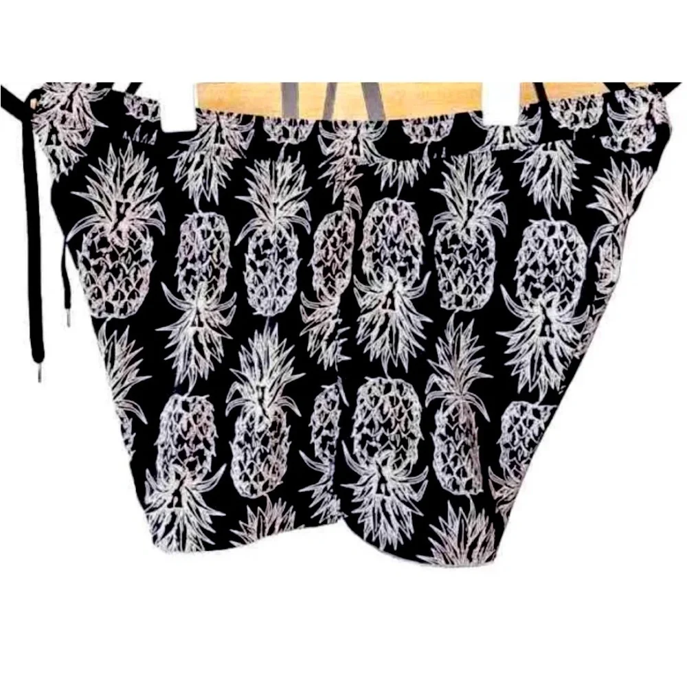 Lauren James Traveler Swim Surf Trunk Shorts Black With Pineapples Men's 2XL